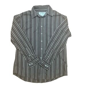Avirex Men's Brown Stripe Button Down Long Sleeve Dress Shirt L